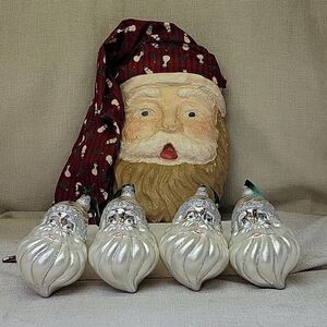 Vintage 1950s Paper Mache SANTA HEAD 13 " 3-D Wall Hanging+4old world Santa orna